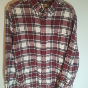 Croft & Barrow Men's Red Blue Plaid Flannel Button-Up Shirt Medium Long Sleeve